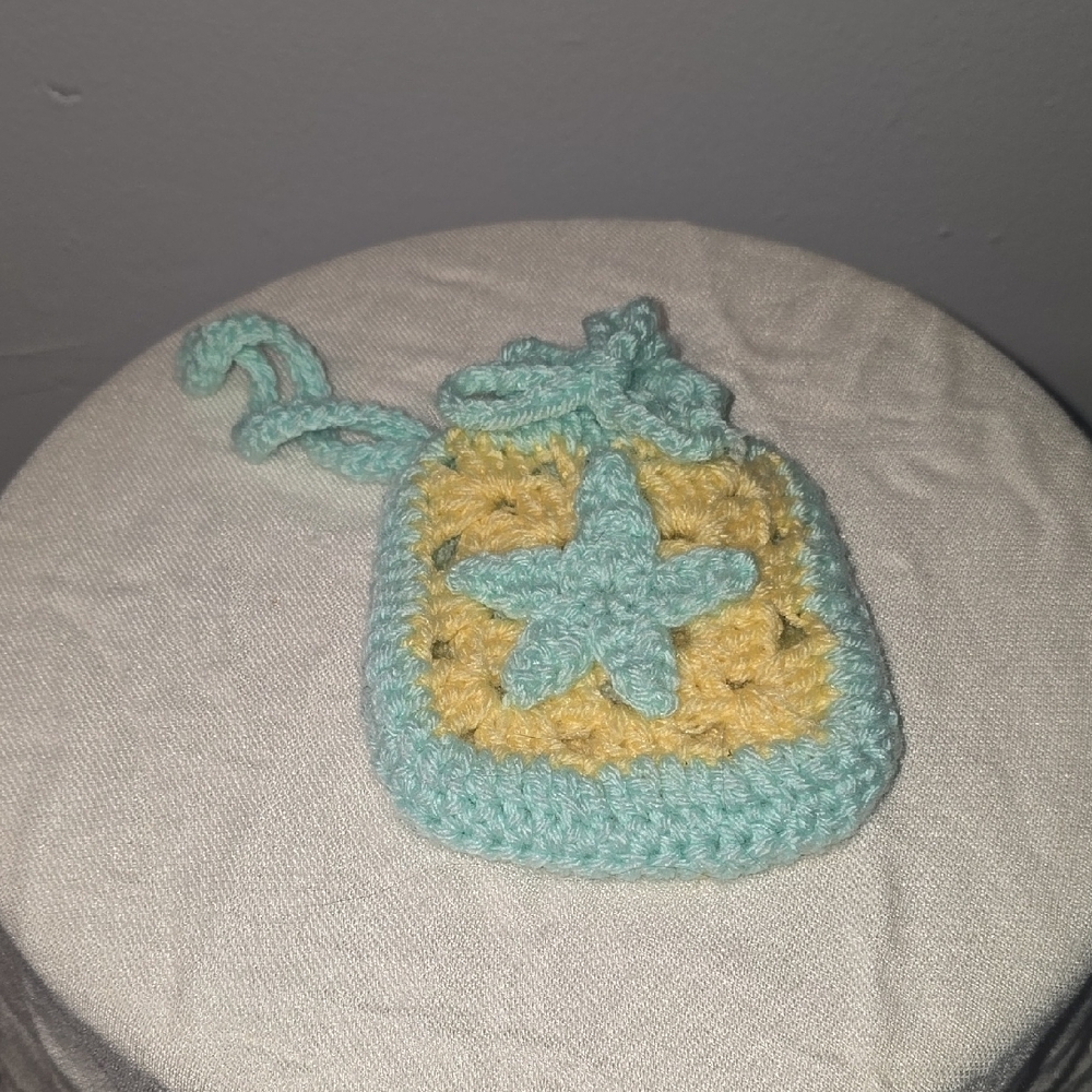 Handmade Crochet Kids Pouch - Blue and Yellow